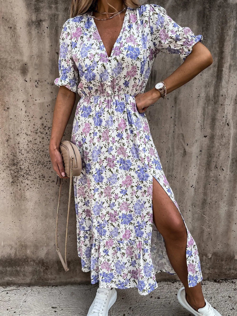 2024 Y2K Sexy Side Slit Floral V-Neck Boho Dress