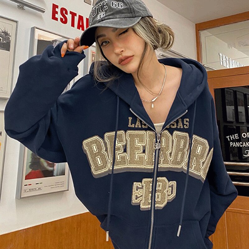 Zip Up Harajuku Aesthetic Letter Hoodies