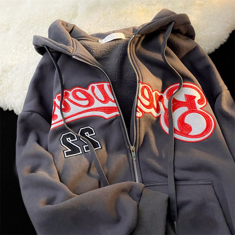 Zip Up Harajuku Aesthetic Letter Hoodies