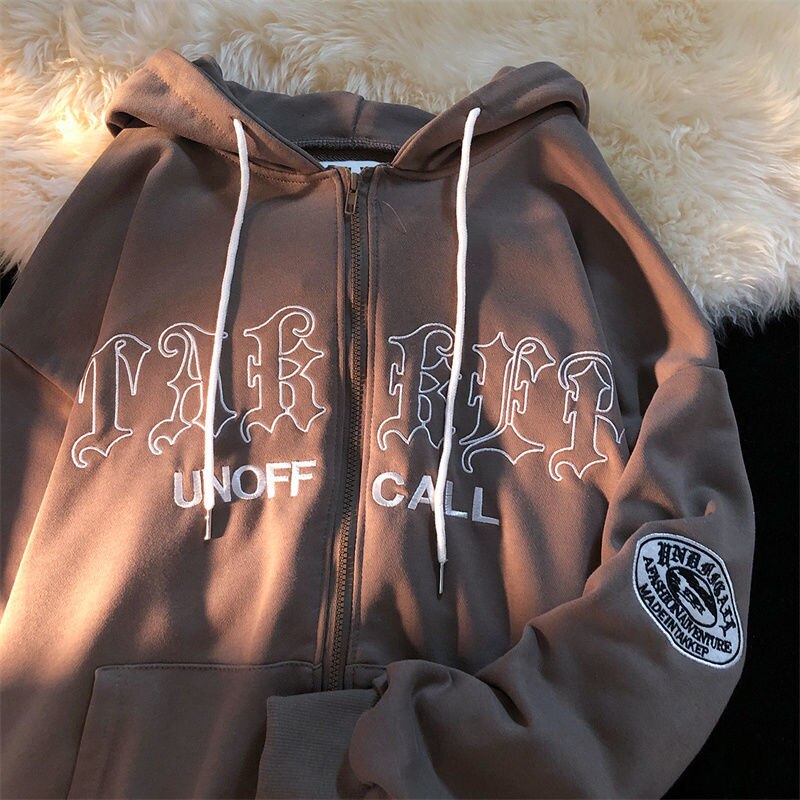 Zip Up Harajuku Aesthetic Letter Hoodies