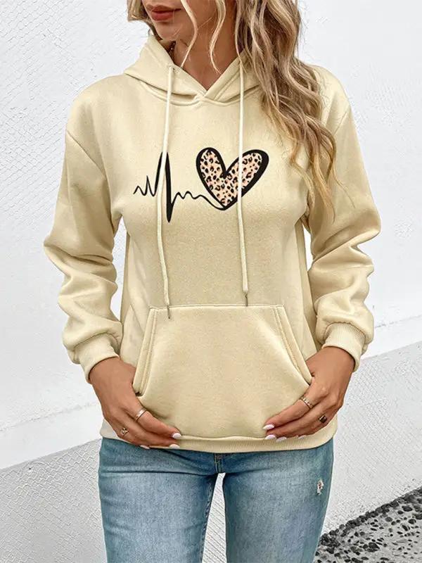 Love Leopard Casual Print Hooded Sweatshirt