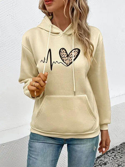 Love Leopard Casual Print Hooded Sweatshirt