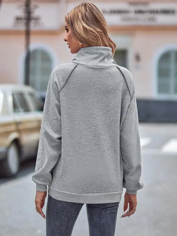 High Collar Drawstring Patchwork Loose Sweatshirt